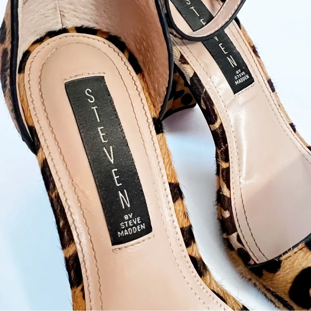 Steven by Steve Madden Calf Hair Leopard Vino Platform Heeled Sandals Womens 7 - Picture 6 of 10